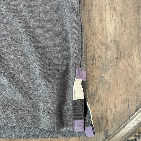 Alial Fital Men's L 4 Button Golf Polo Made in the US Gray w/Purple Check Collar - Picture 2 of 5